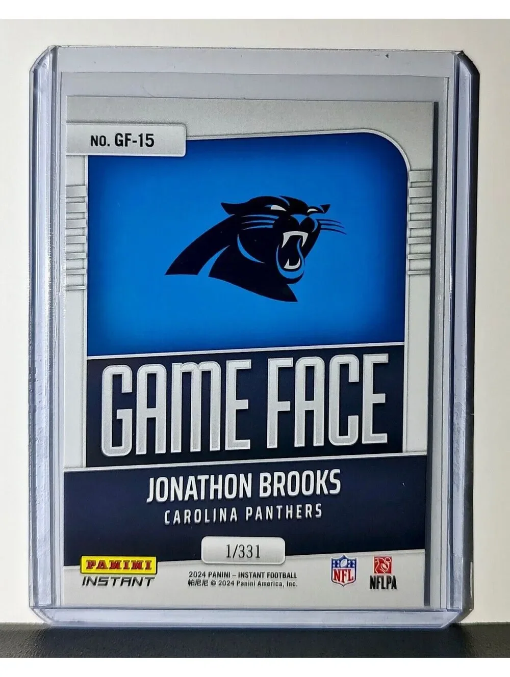 Jonathon Brooks 2024 Panini Game Face #15 NFL Rookie Card Panthers 1/331